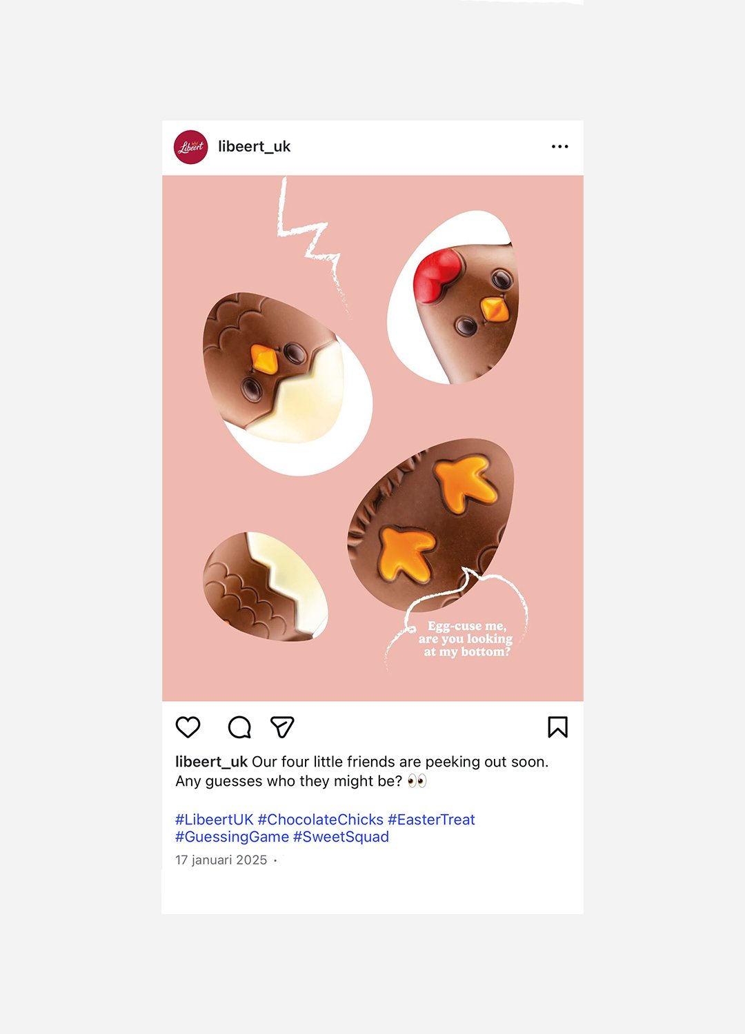 Social media content for Libeert chocolate visuals across Easter and UK campaigns