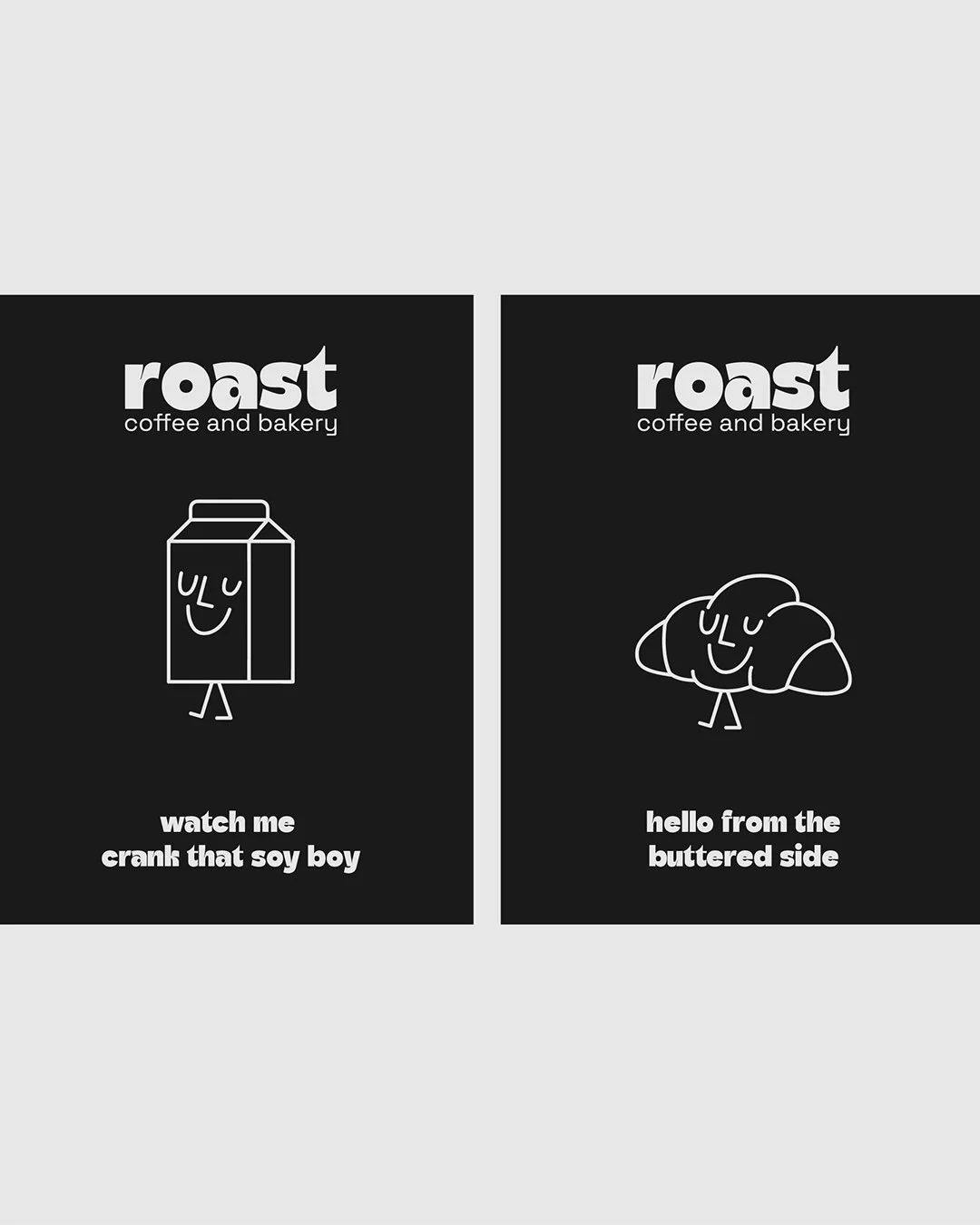Playful brand identity for Roast coffee with bold visuals and witty wordplay inspired by famous song lyrics.