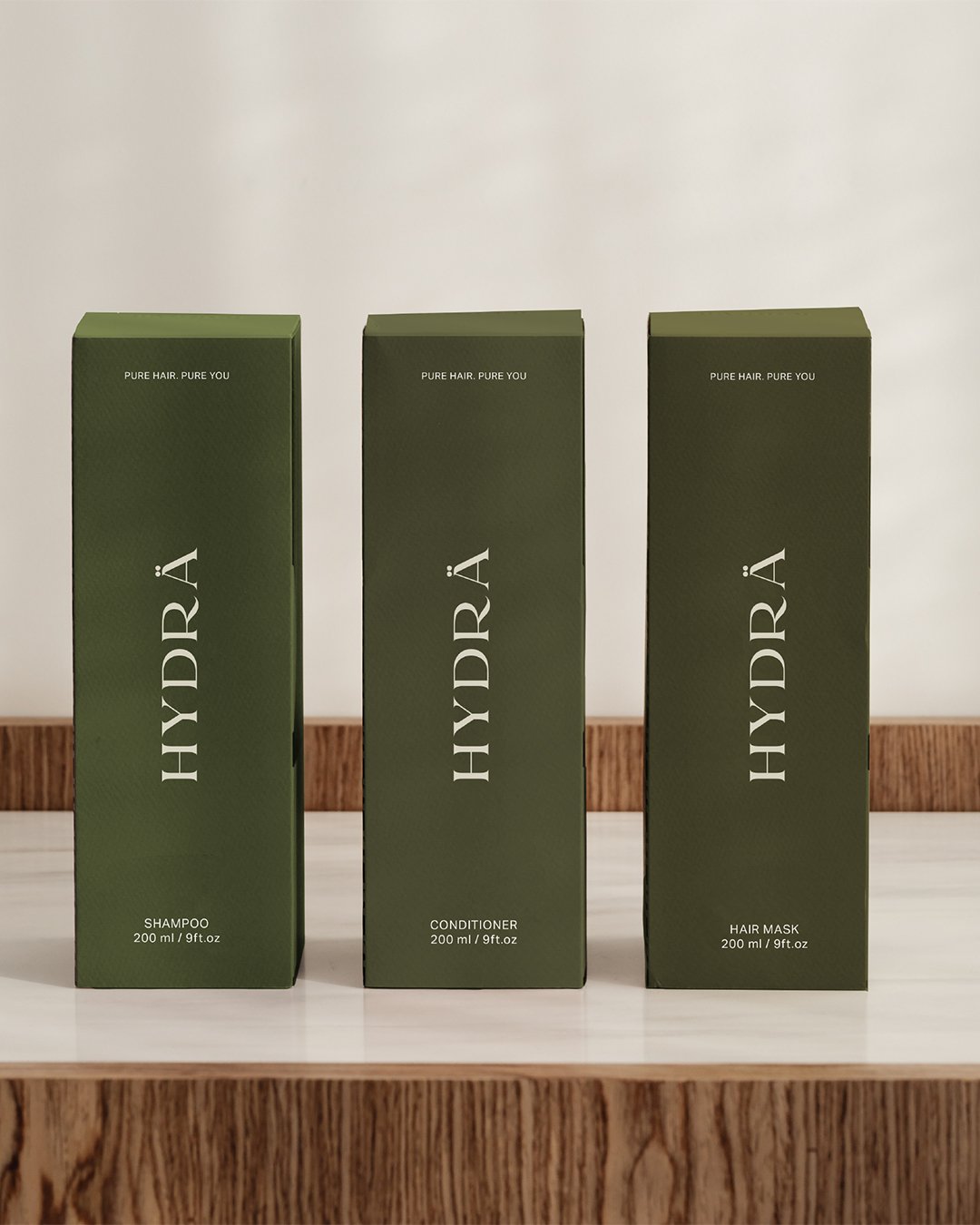 Branding proposal for Hydrä, a sustainable haircare brand focused on sulfate-free shampoos, clean beauty and nature-inspired design