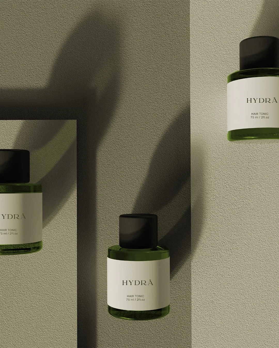 Branding proposal for Hydrä, a sustainable haircare brand focused on sulfate-free shampoos, clean beauty and nature-inspired design.