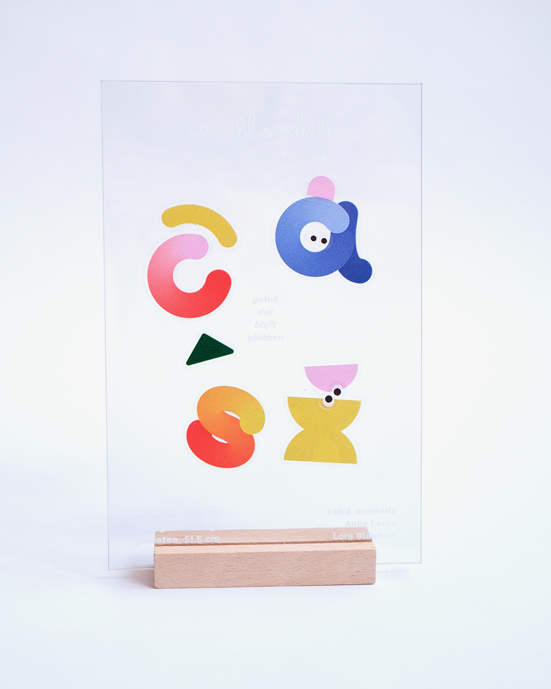 Transparent plexi birth announcement for Cas with reusable stickers allowing recipients to create playful compositions