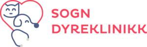 Logo for Sogn Dyreklinikk med en skisse av en hund og katt innenfor et hjerte.