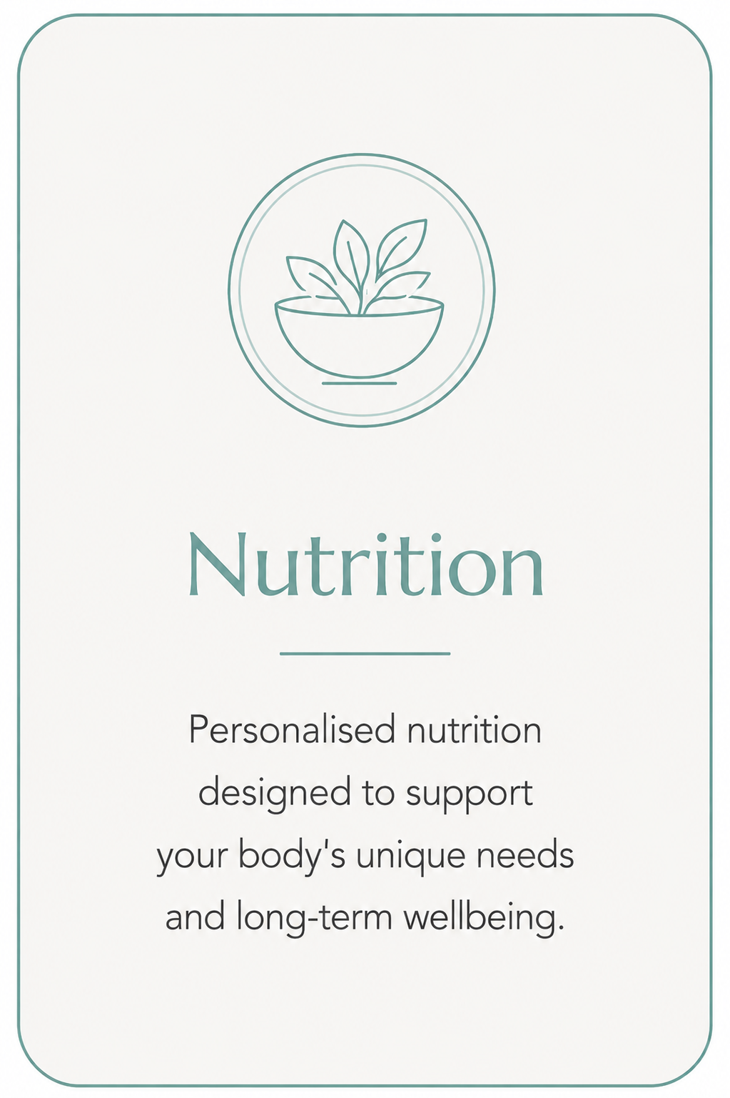 Nutrition card with bowl icon representing personalised nutrition guidance.