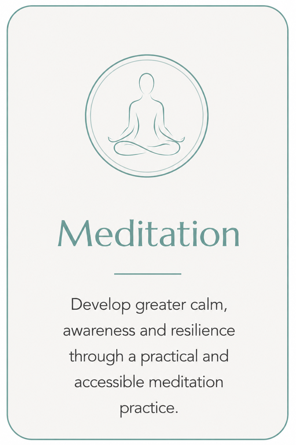 Meditation card with meditation icon representing practical meditation guidance.