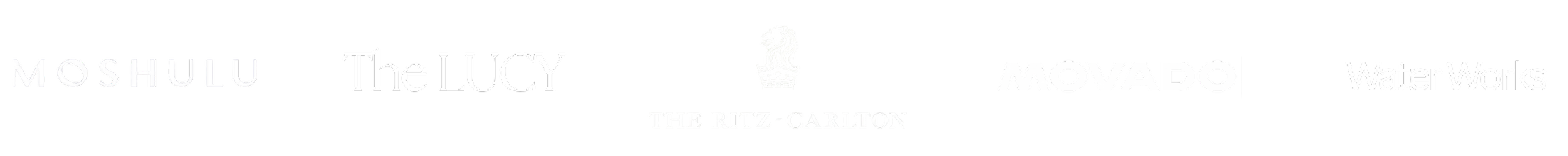 Logos of various luxury brands and companies, including Moshulu, The Lucy, The Ritz-Carlton, Movado, Water Works.