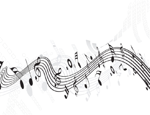 Abstract digital wave pattern with musical notes and equalizer bars in black and white.