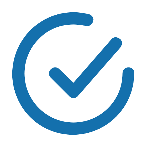 Blue check mark inside a circular outline, symbolizing completion or approval.