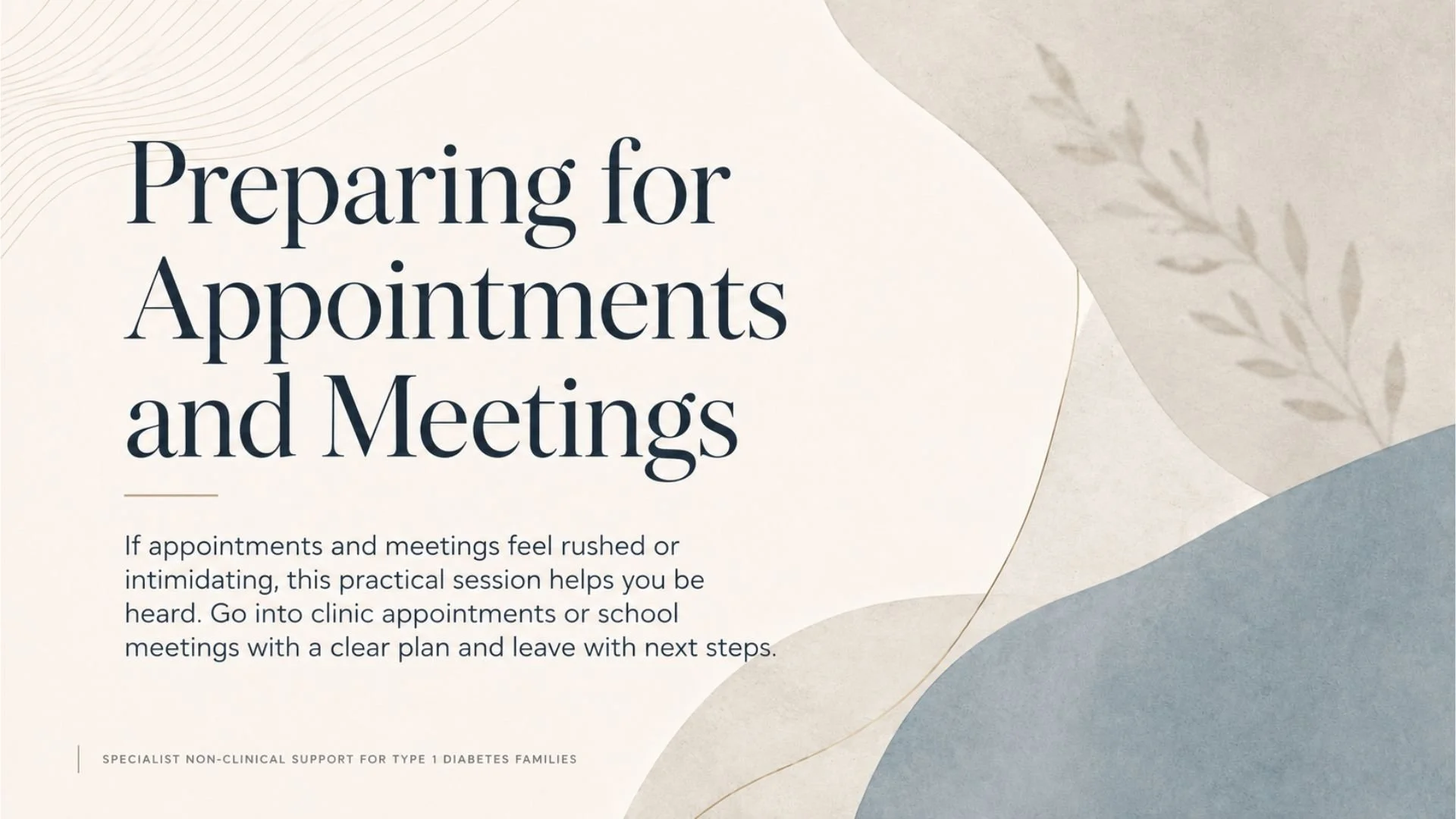 A webpage titled 'Preparing for Appointments and Meetings' offering advice for managing appointments and meetings with a calming, abstract background design.