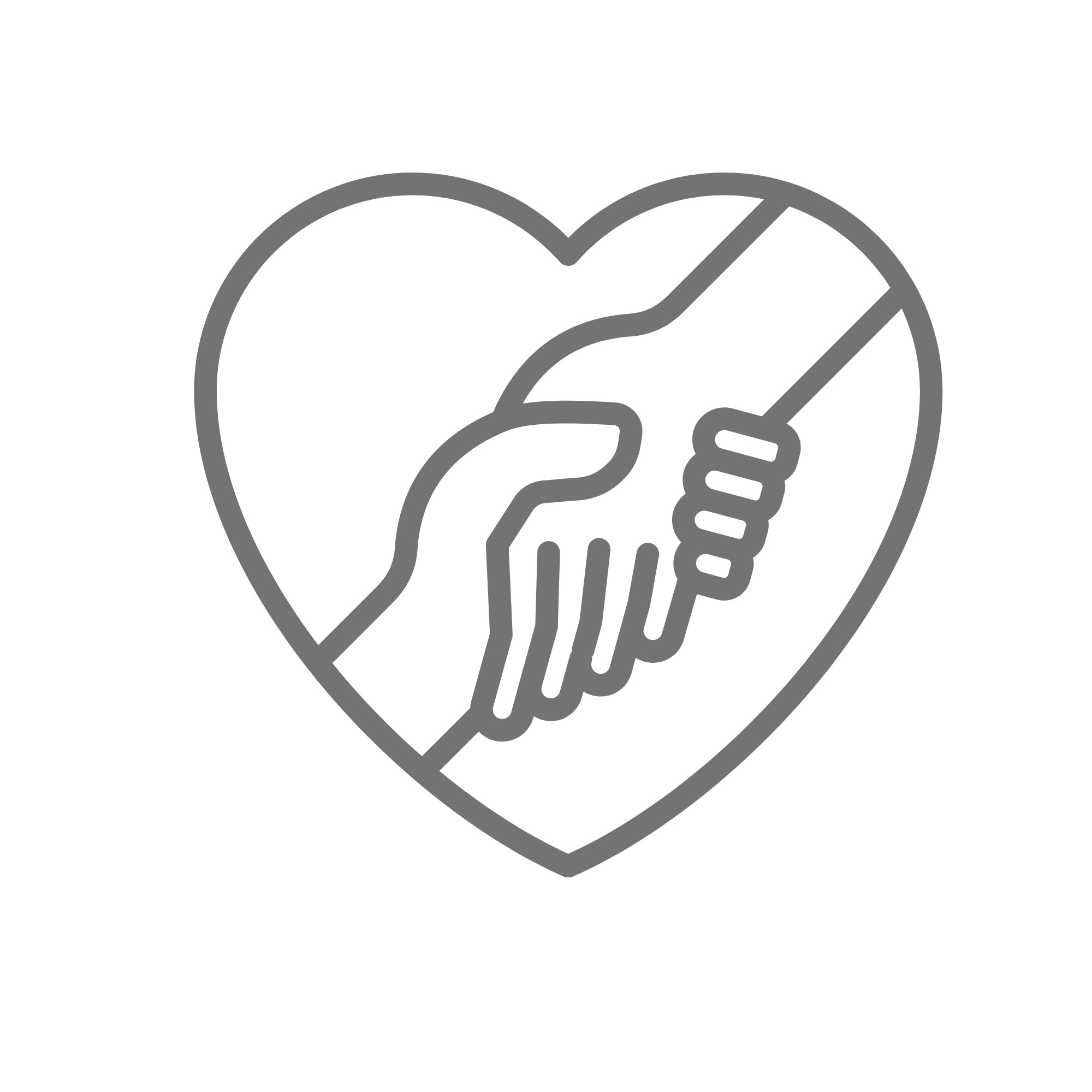 Black and gray line drawing of a hand holding a heart-shaped object with a dollar sign inside, surrounded by a circle.