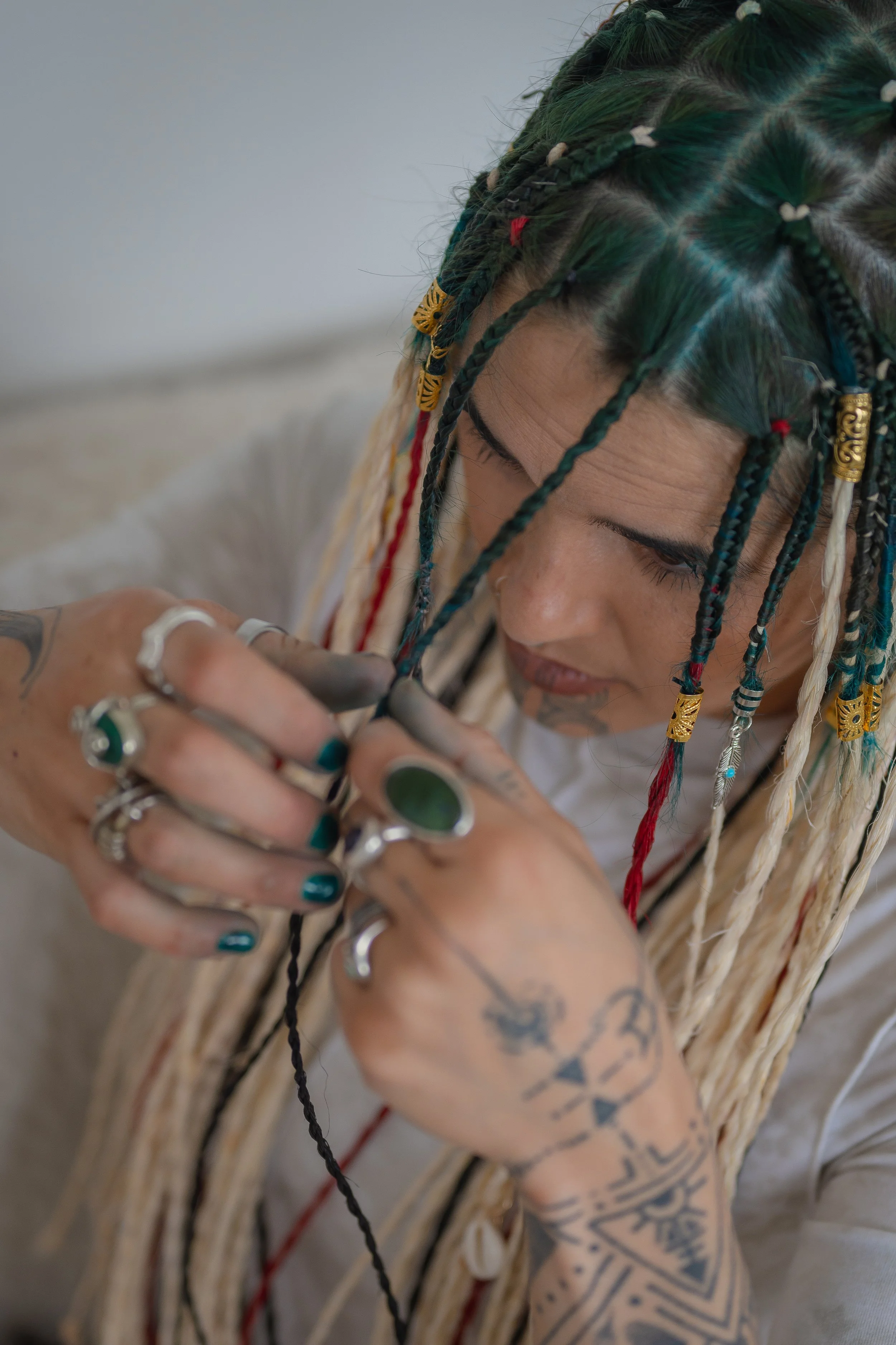Miro Locs muka hair extensions created during Harakeke Enterprise Lab Waikouaiti New Zealand