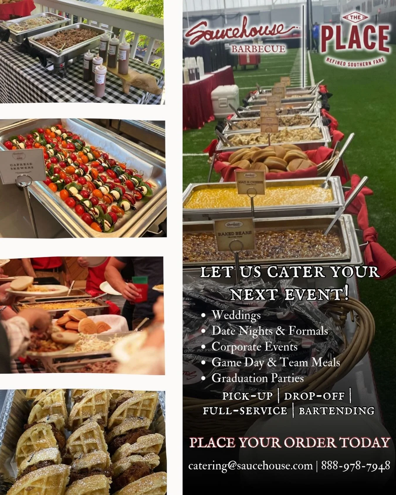 Saucehouse BBQ &amp; The Place Catering are serving mouth-watering, southern-style catering throughout #athensga and the surrounding areas! We&rsquo;d love to cater your next event - big or small. We offer pickup, drop-off, and full-service catering 