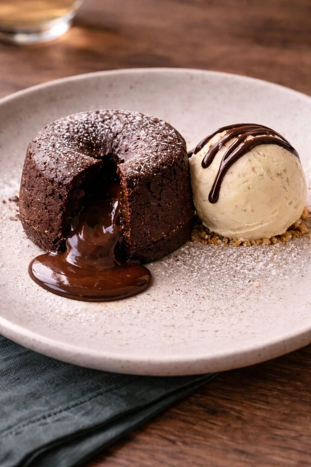 Postre Coulant de chocolate con helado de vainilla Akrasia restaurante Benicassim