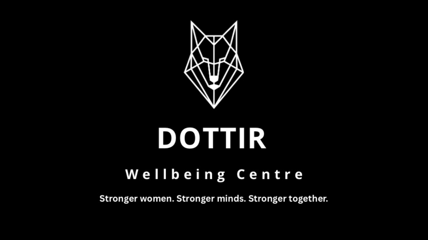 Dottir Wellbeing Centre logo. A graphic outline of a fox, the word DOTTIR and Wellbeing Centre underneath. Text reads: Stronger women. Stronger Minds. Stronger Together