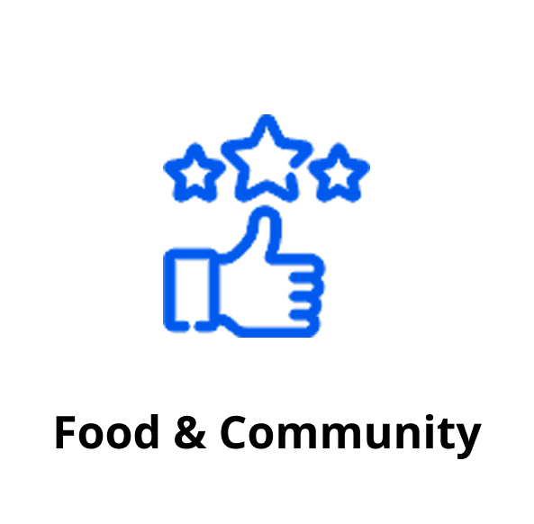 Blue outline of a thumbs-up icon with three stars above it, on a black background.
