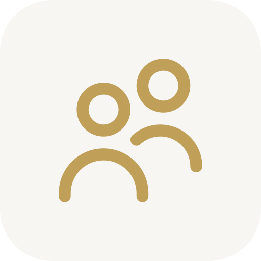 Icon of two stylized people with a curved line, representing a conversation or interaction.