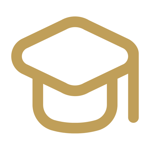 Icon of a graduation cap in gold color.