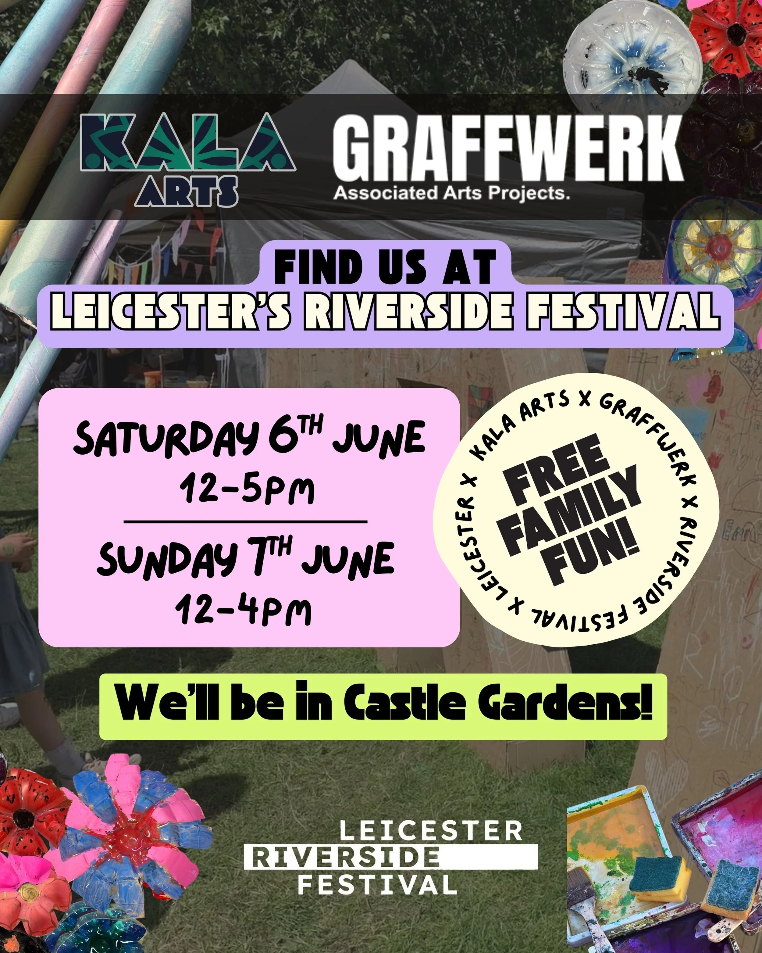 Kala Arts CIC will be working with @graffwerk at Leicester&rsquo;s Riverside Festival this weekend!

📍 We&rsquo;ll be in Castle Gardens
Saturday 12-5pm 
Sunday 12-4pm

👋🏽Come say Hi and create beautiful things for FREE!
