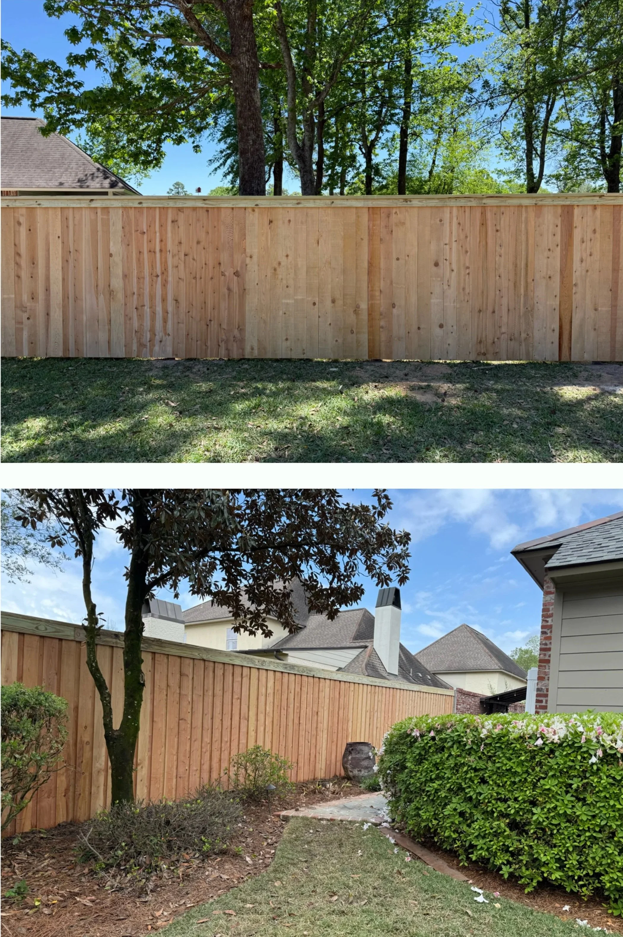 privacy fence with cap and fascia installation Baton Rouge