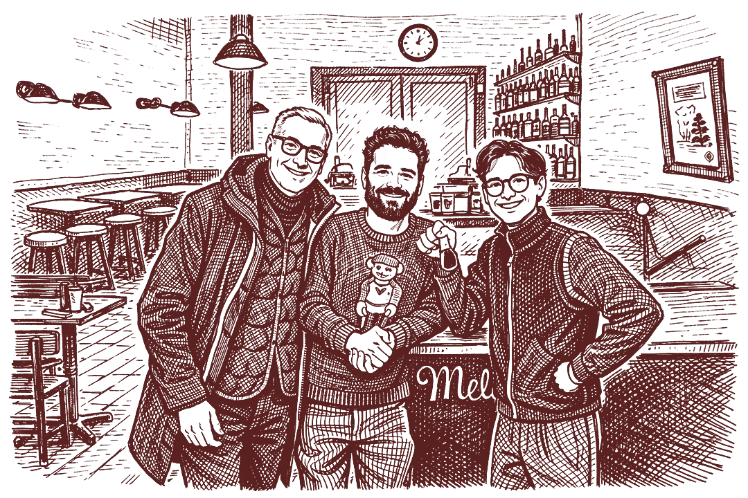 Dessin du premier jour du Méli Malo, les trois partenaires montrant les clés.