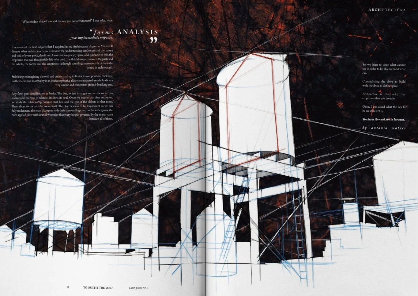 raiz journal - inside the book. relationship between forms, space, and void universally.