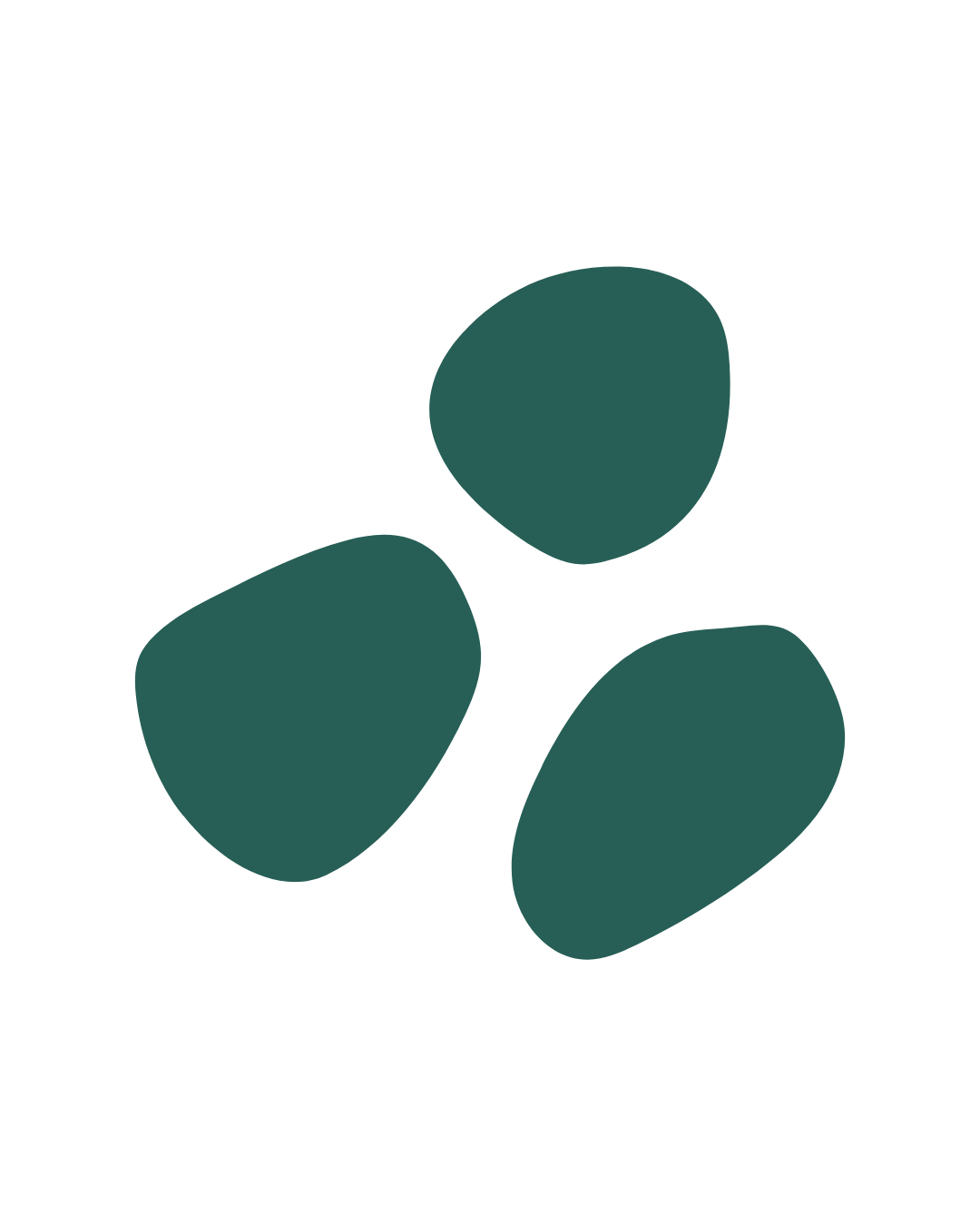 Simplified illustration of three dark green stones or pebbles arranged randomly.