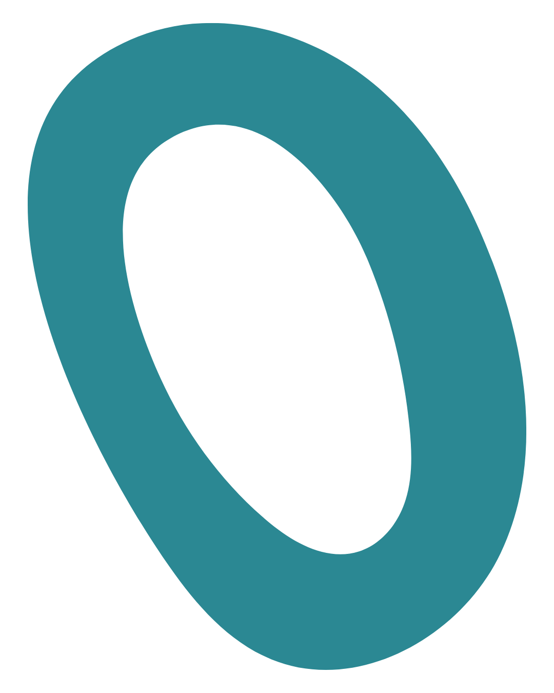 3D logo of Q, a teal circle with a black center, viewed from an angle.