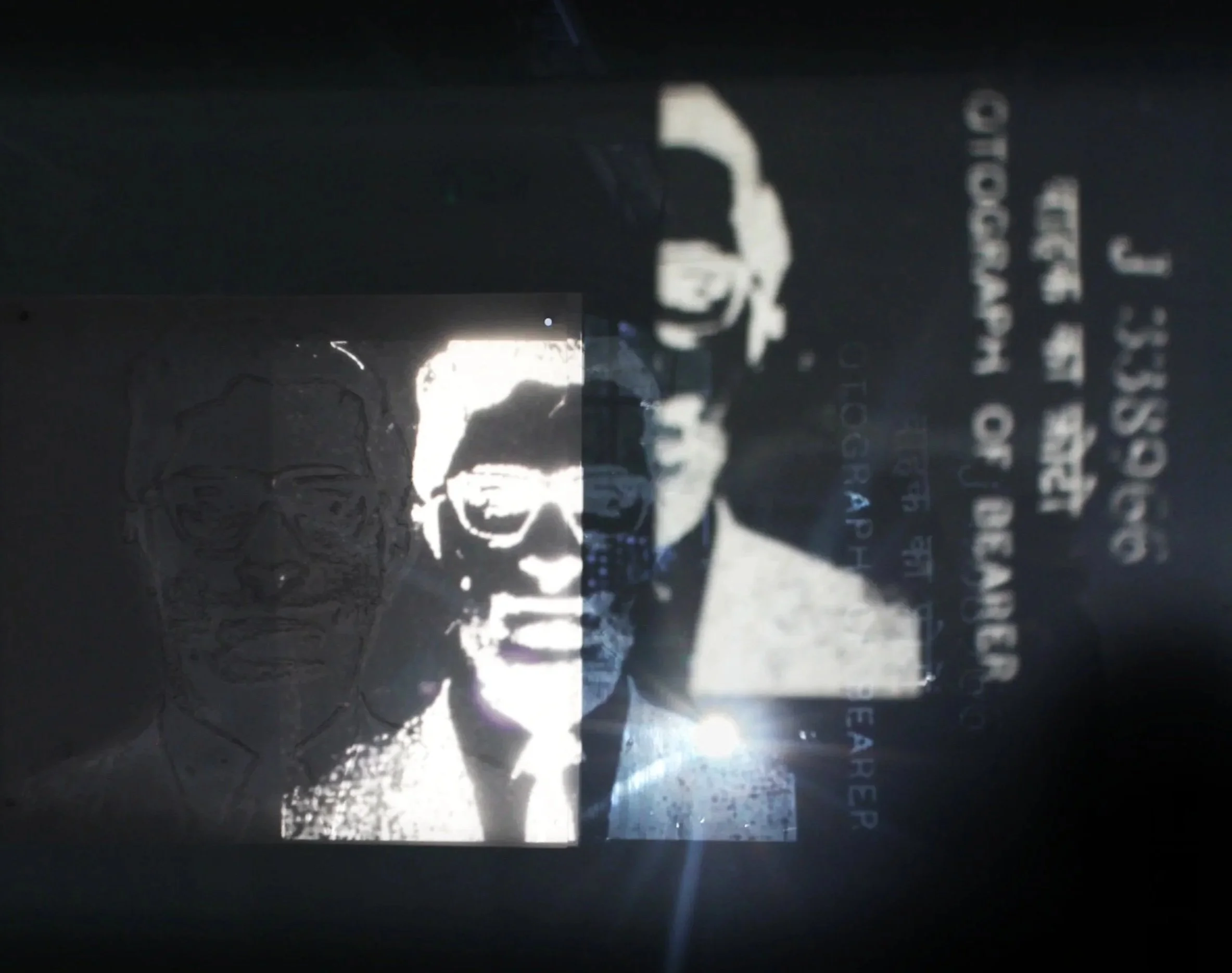 R Godbole 2024 Prohibeo Hominis: Light Projection on to glass & drawing on mylar paper (installation view)