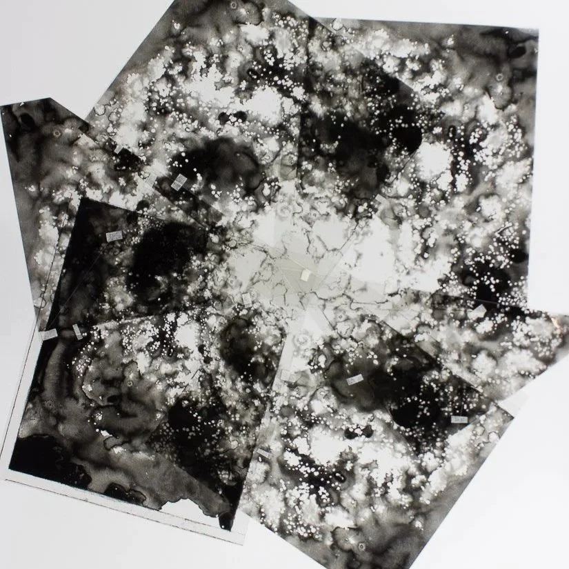 R Godbole Composite Spiral Nebula 2026 Indian Ink on Acetate 50 x 45 cm