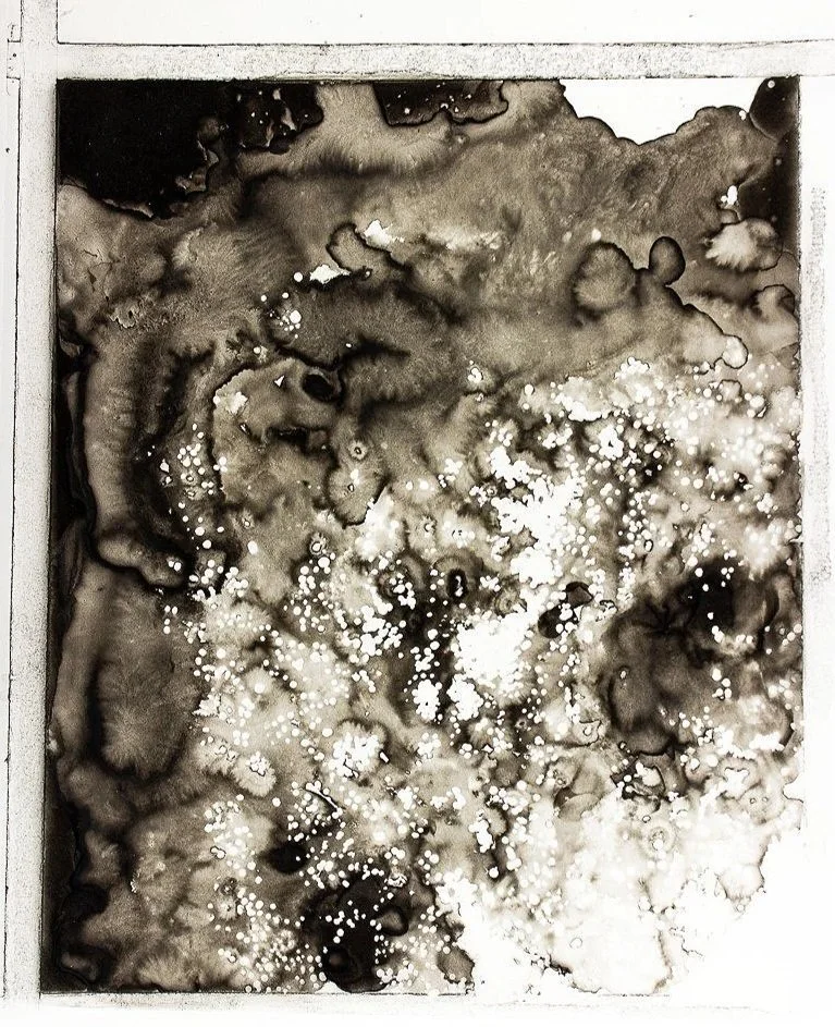Black Sprial Nebula Quadrant Indian Ink Drawing on Acetate