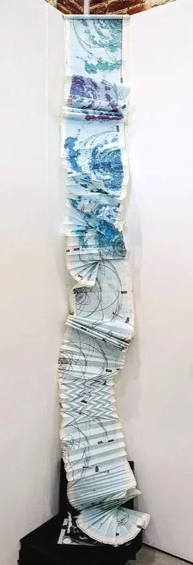 Collapsed Data Paper Sculpture Screenprinted & folded Scroll 300mm x 8100mm