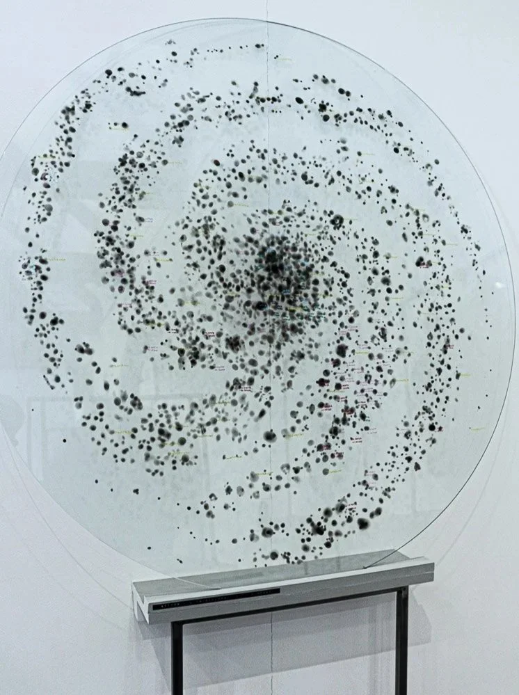 'Sector L.CXDCCLXXXII VIII.V.MMXXVI'. Fumage on Glass. 120cm dia. Things Reappear Installation View (2026)