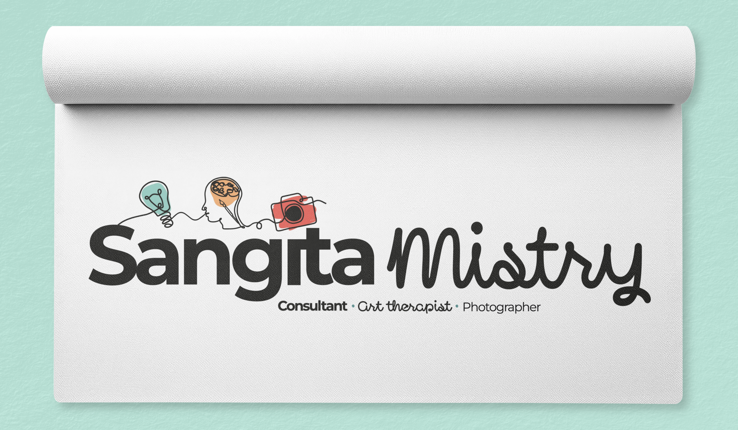 Logo for brand identity design sangita mistry therapist mock up on textured paper