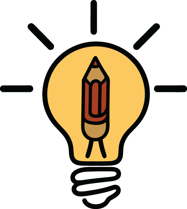 Illustration of a light bulb with a pencil inside it, representing ideas or creativity.