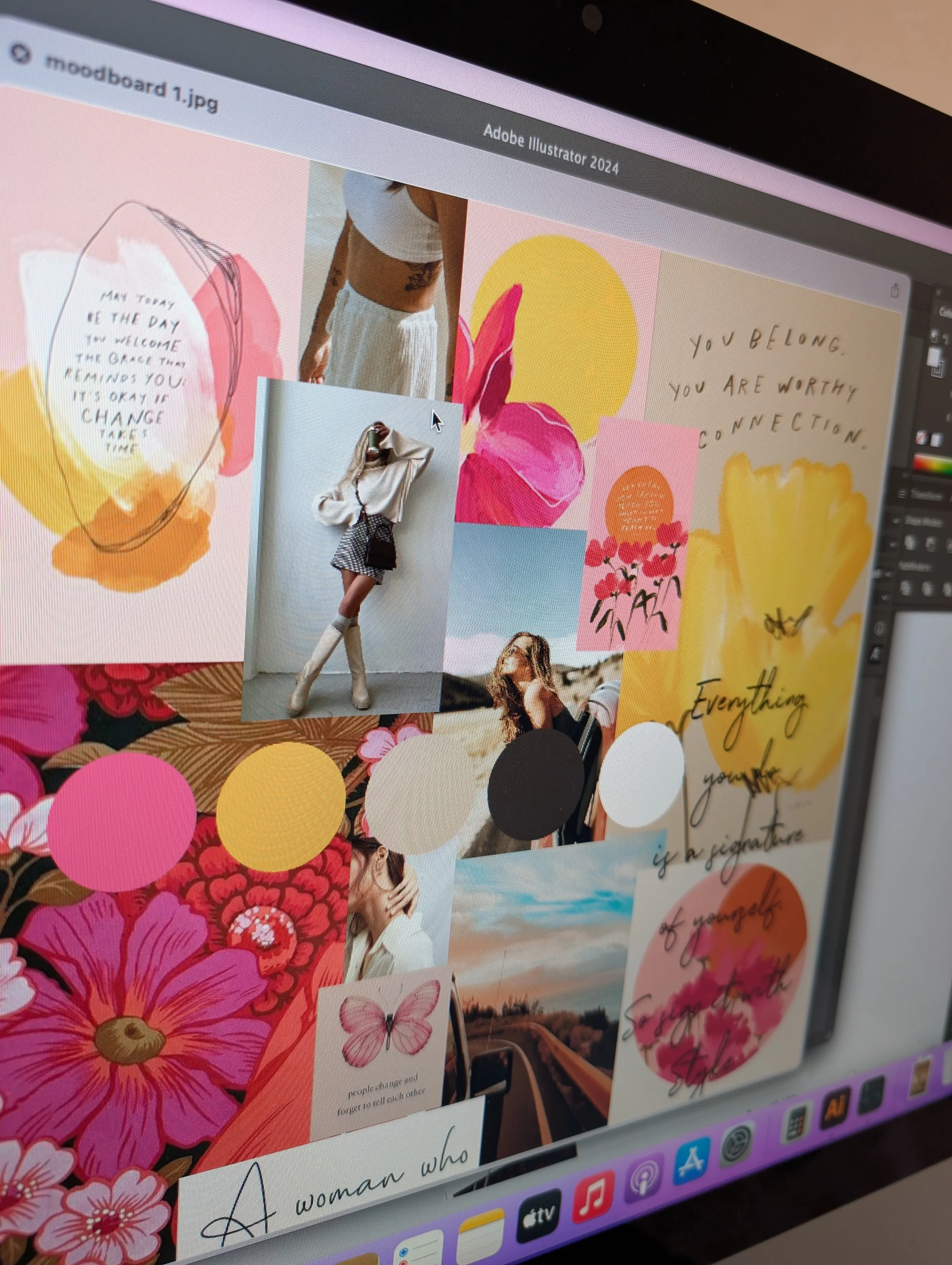 Computer screen showing strategic brand mood board design for therapists