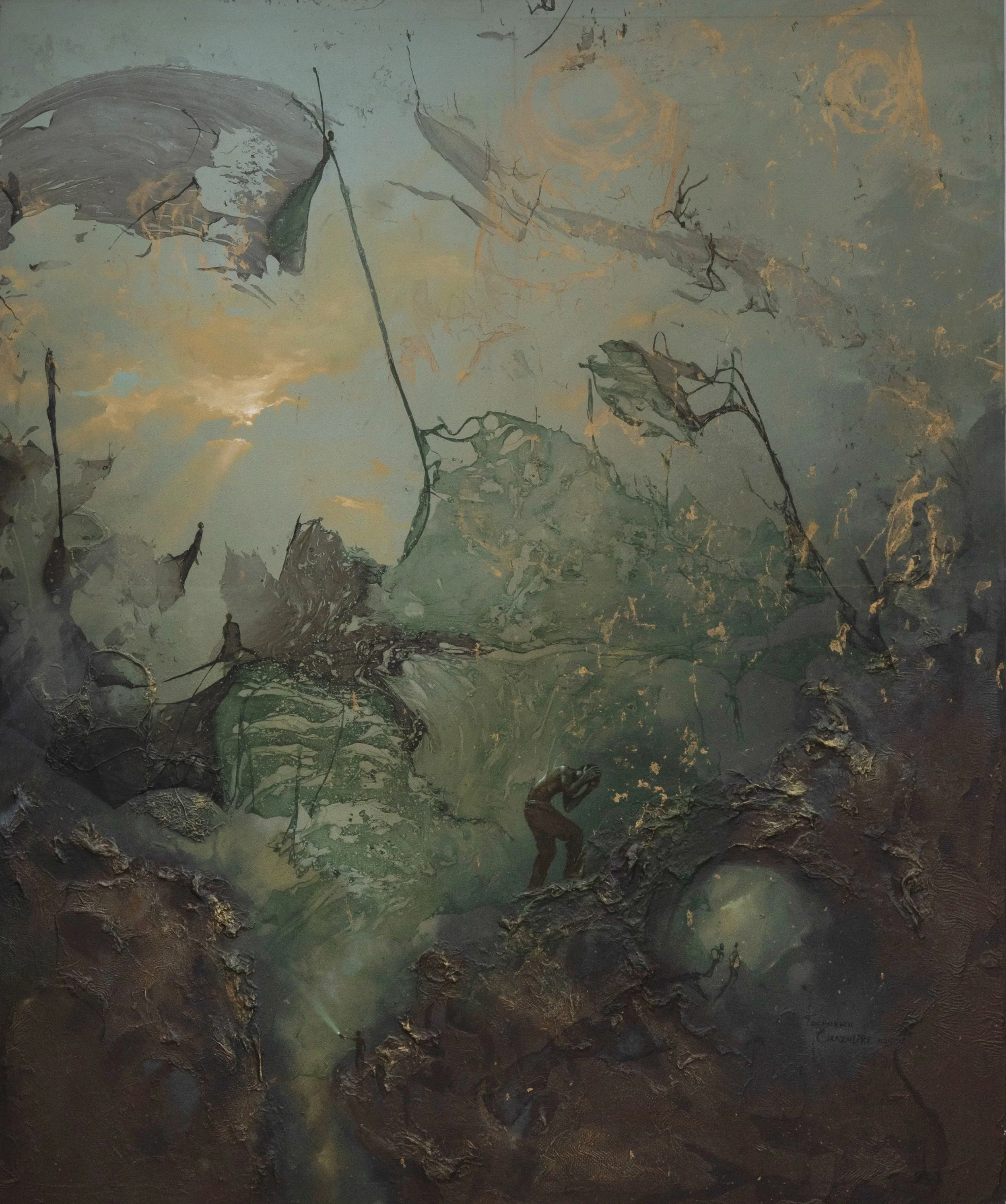 A search for self II, 2025. Acrylic / spray & oil paint on processed canvas - 120cm x 100cm