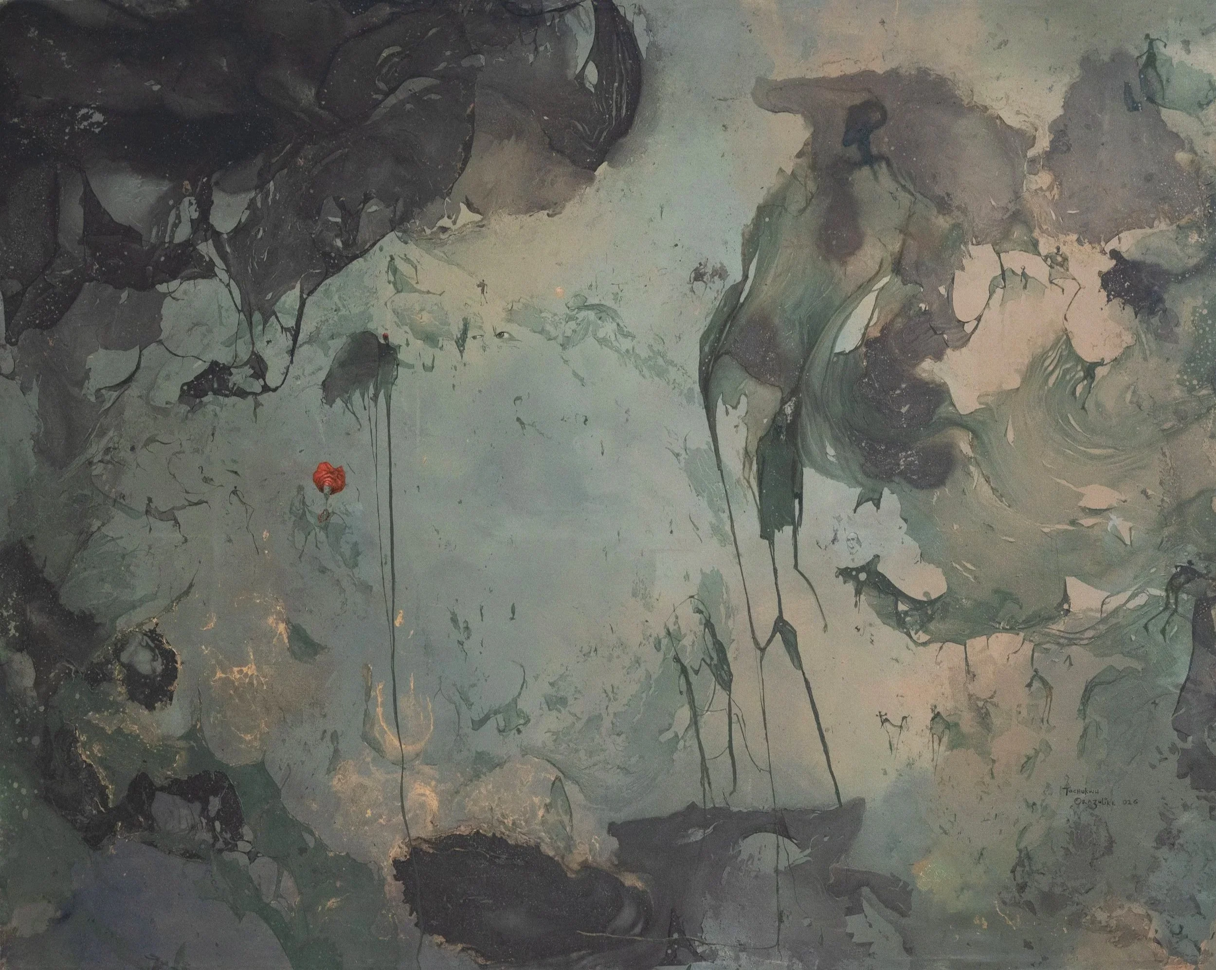 The subtle act of listening, 2026. Acrylic / spray & oil paint on canvas - 122cm x 153cm