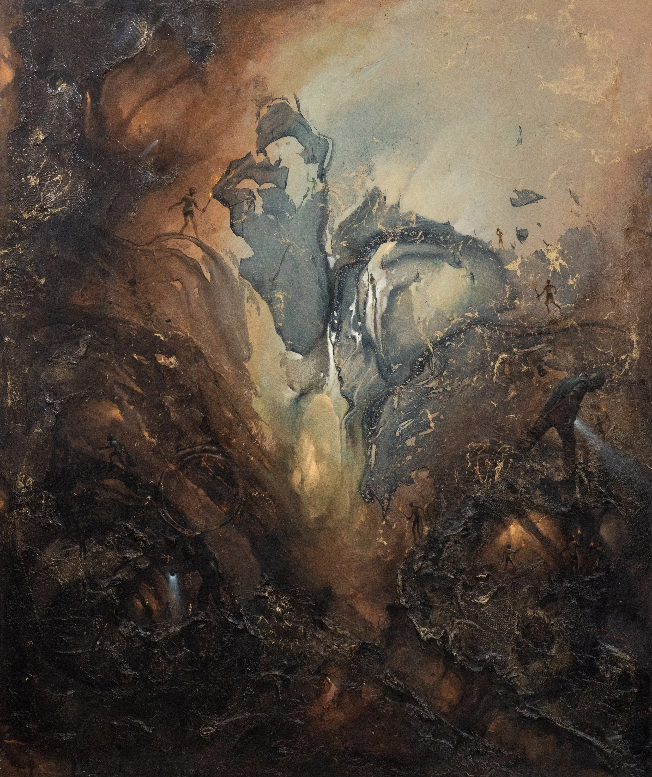 In love with the veil, 2025. Acrylic / spray & oil paint on processed canvas - 120cm x 100cm