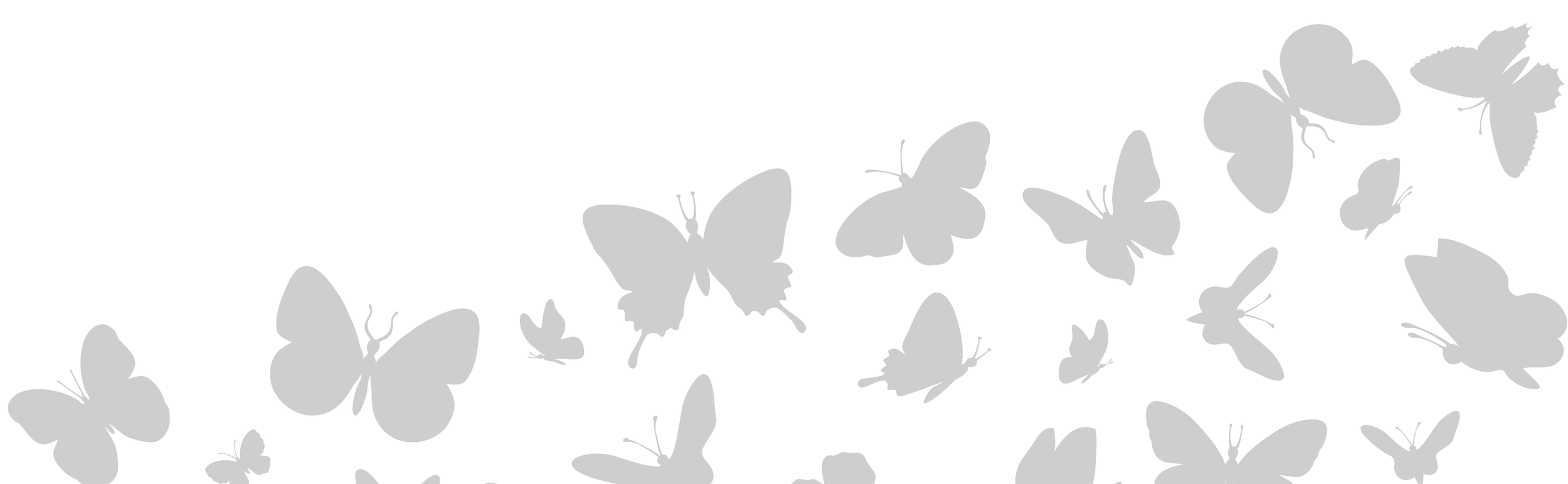 Black silhouette of various butterfly shapes and the word 'Butterflies' in cursive text.