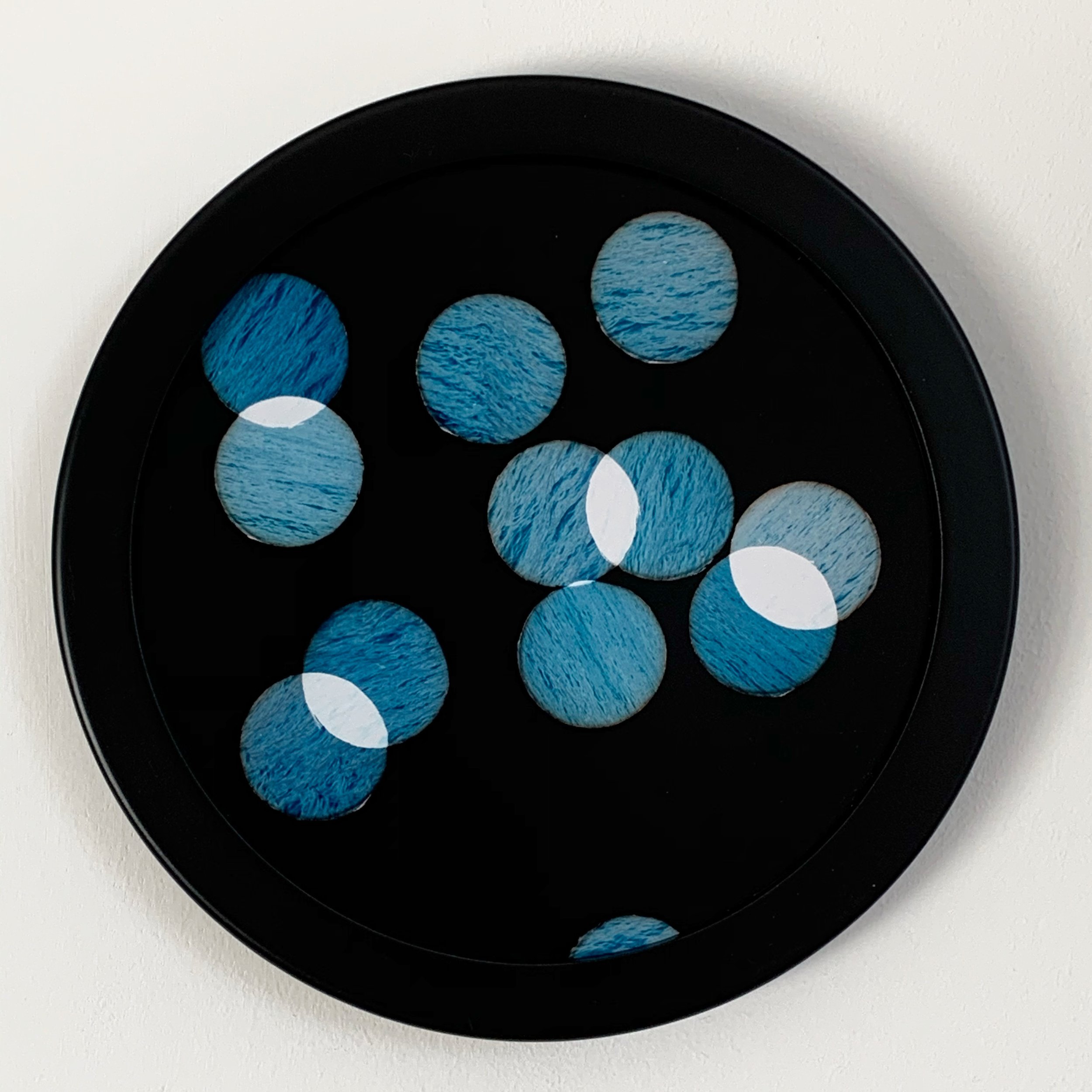 ‘Pieces of Water', circular framed unique photograph from negative confetti, 24 cm  diameter, 2020