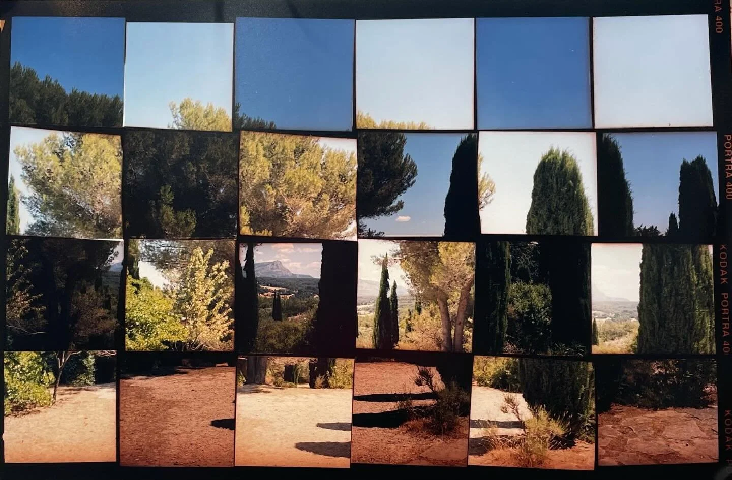 &ldquo;Dawn and Dusk in the Jardins des Peintres&rdquo;, colour photograph from two cut and rearranged negatives, 37 x 24 cm, 2026 

#homageacezanne 
#aixenprovence 
#mediumformat