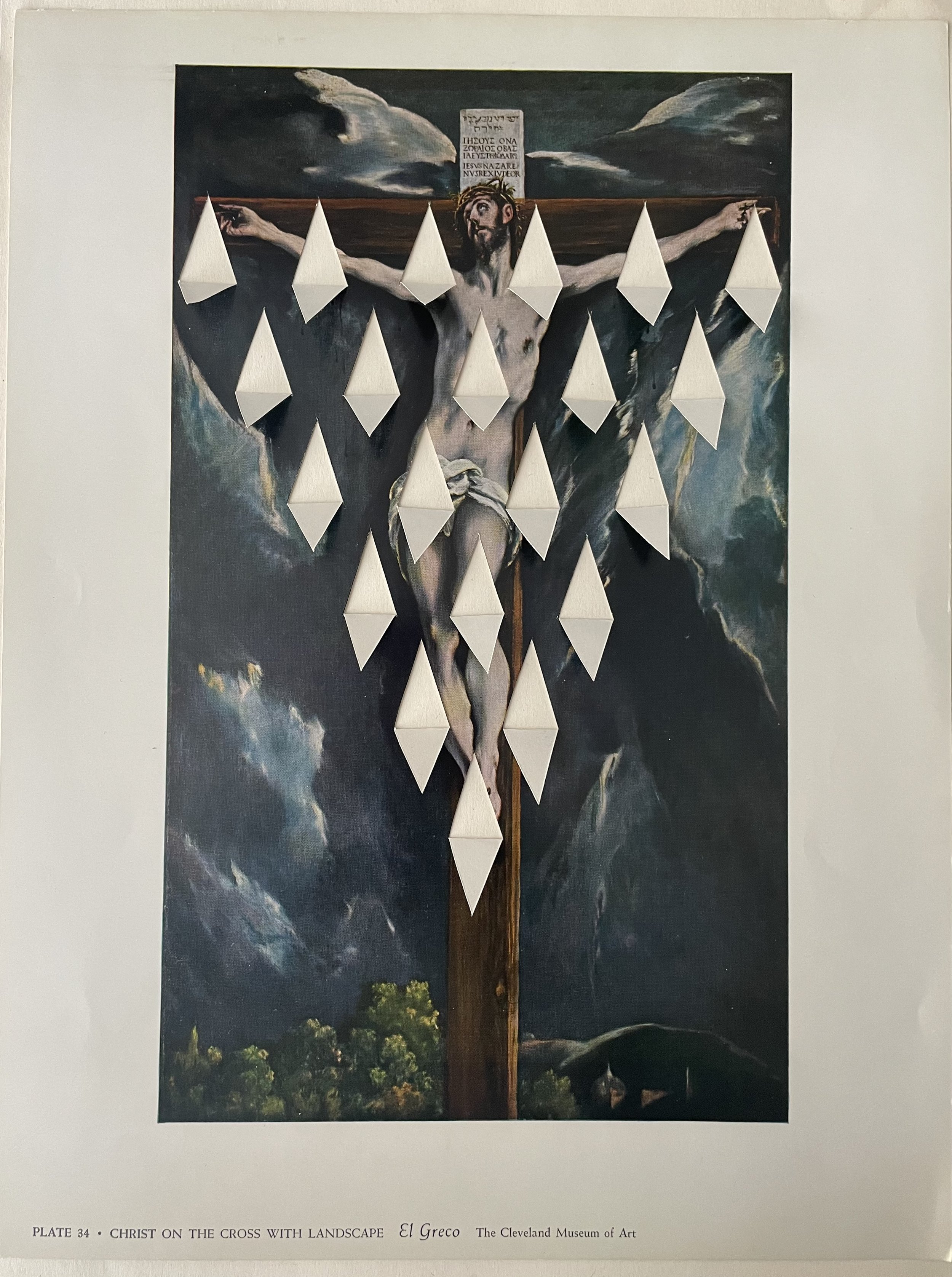 ’Scarred (after El Greco)’, cut and folded album page, 24 x 31 cm, 2024