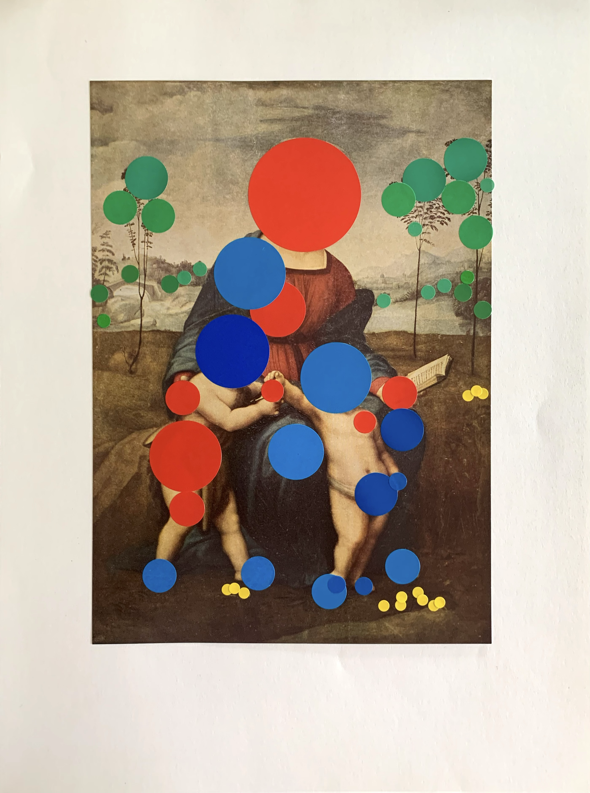 'Masterpiece in 56 Coloured Dots (after Raphael)’, stickers on album page, 26 x 35 cm, 2017