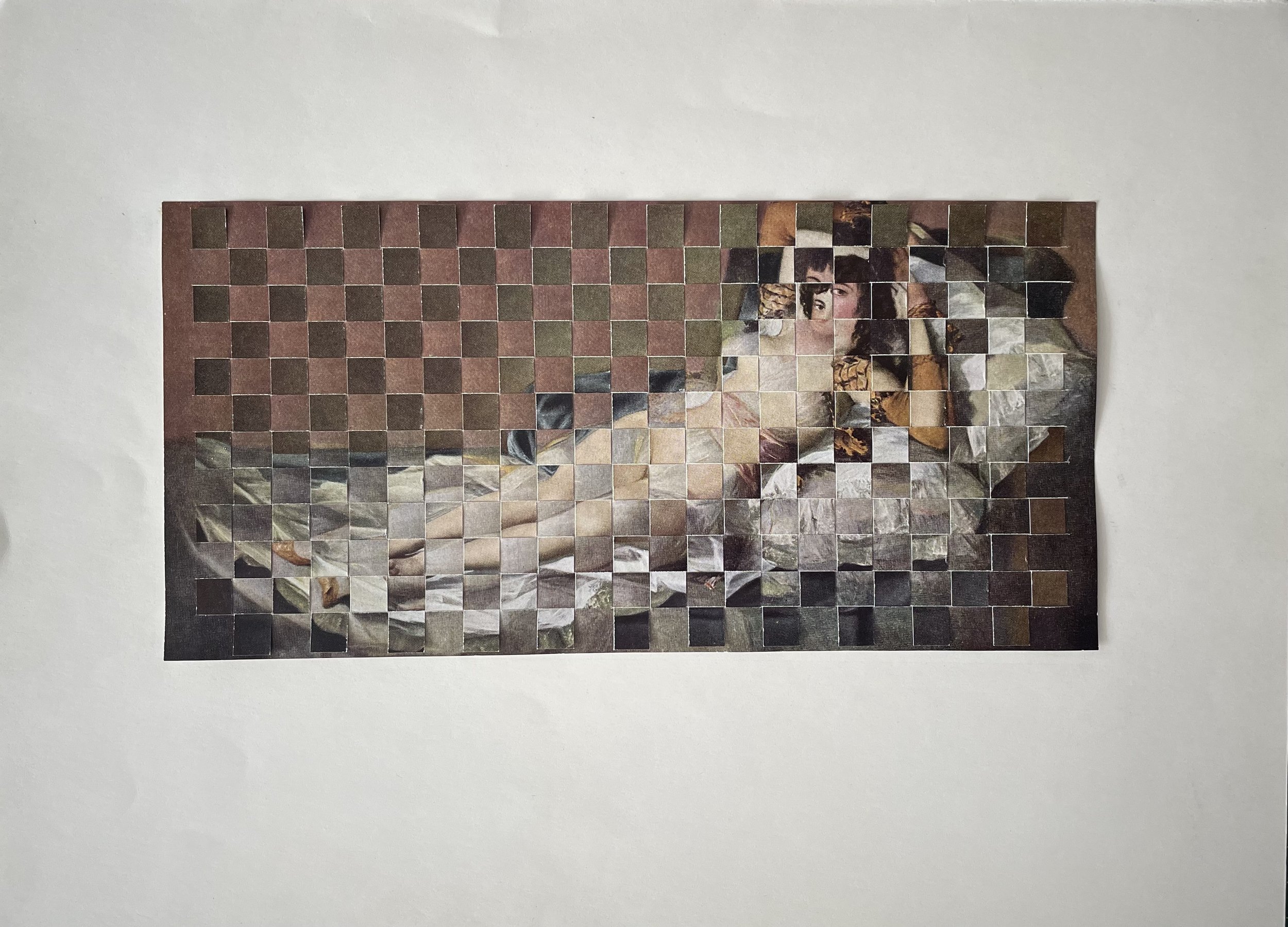 ’On/Off (after Goya)’, woven album pages, 35 x 26 cm, 2024