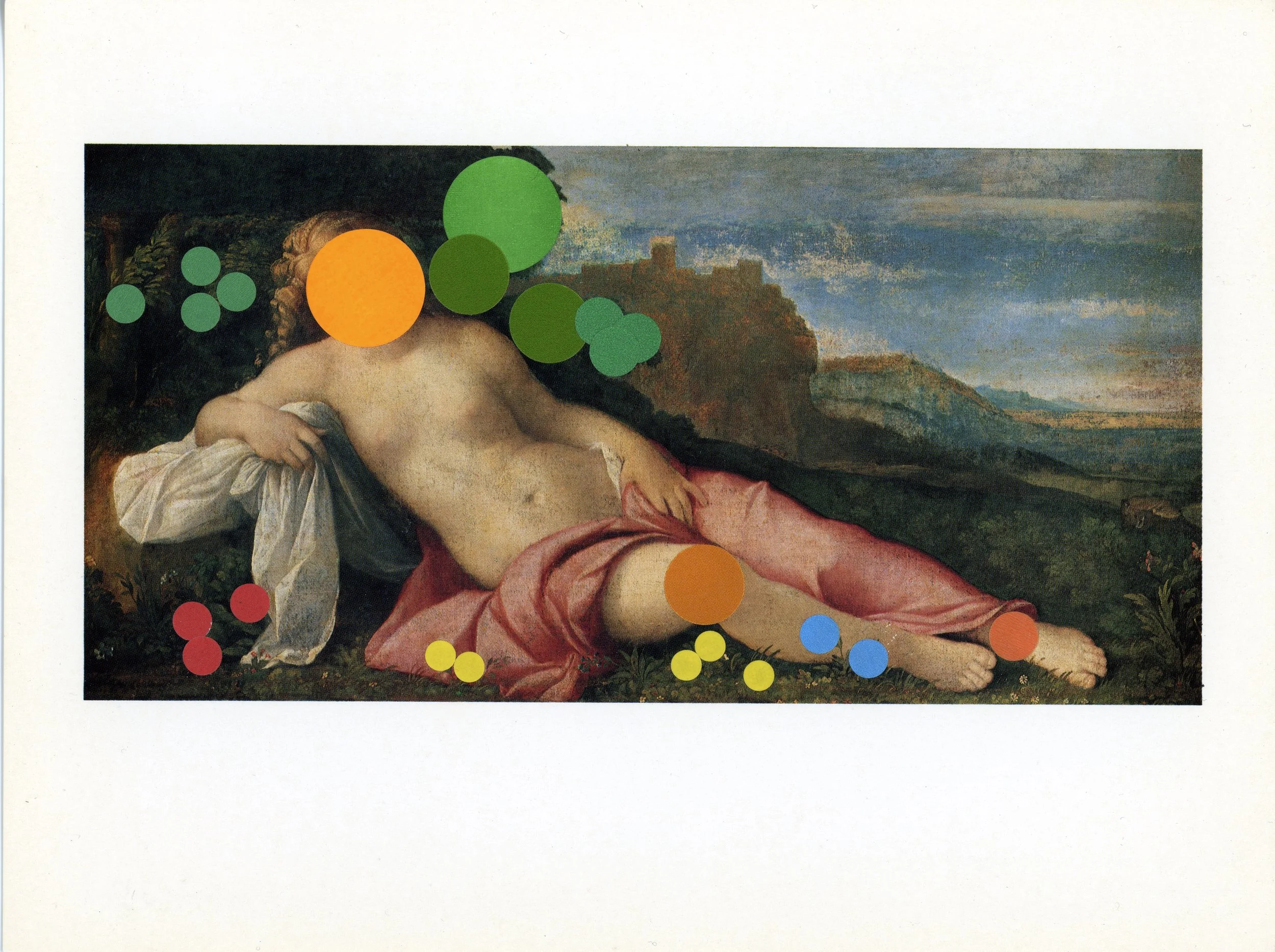 'Masterpiece in 23 Coloured Dots (after Palma Vecchio)’, stickers on album page, 20 x 15 cm, 2017