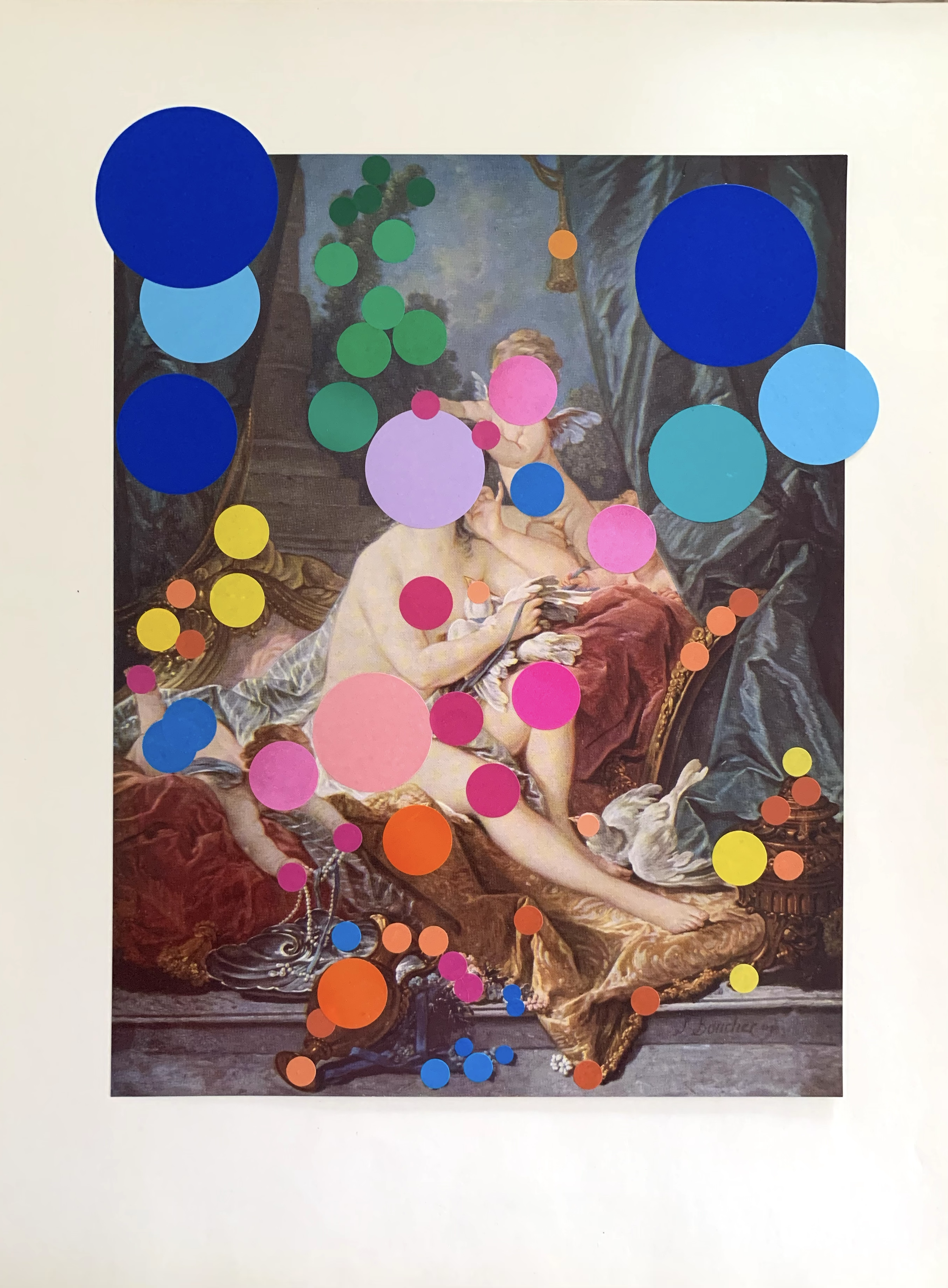 'Masterpiece in Coloured Dots (after Boucher)’, stickers on album page, 26 x 35 cm, 2017