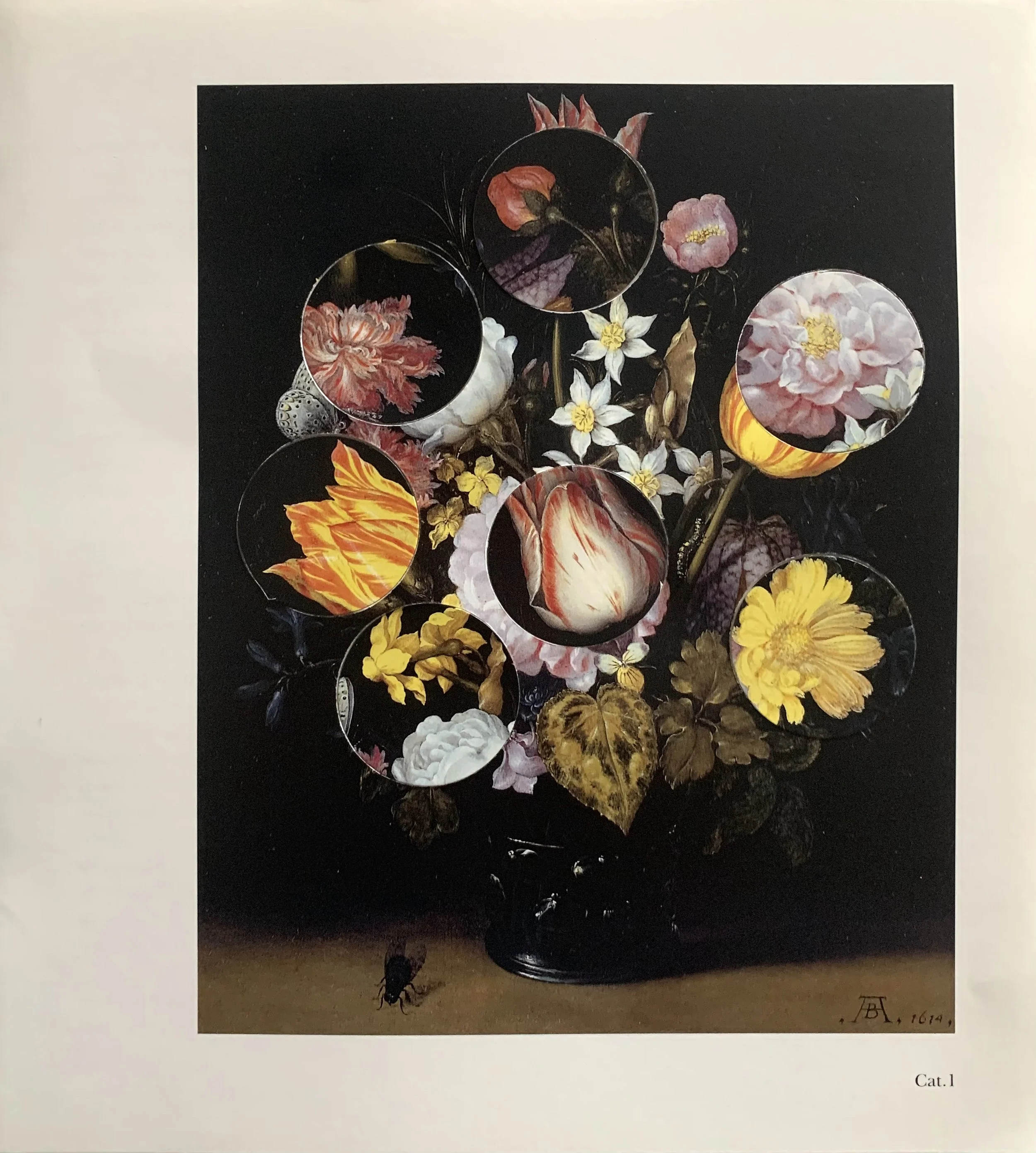 ’Turbulence (Cat. 1 after Bosschaert)’, cut and rearranged album page, 21 x 23 cm, 2021
