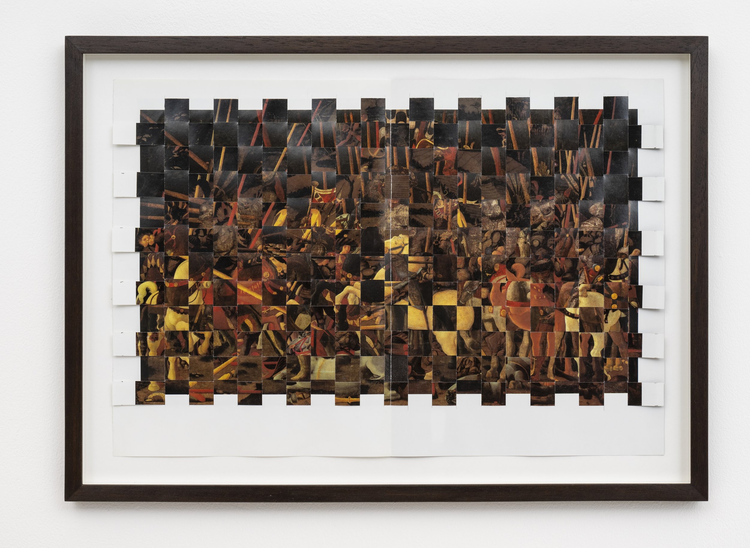 ’Shuffle (after Uccello)’, woven album pages, 46 x 32 cm, 2023