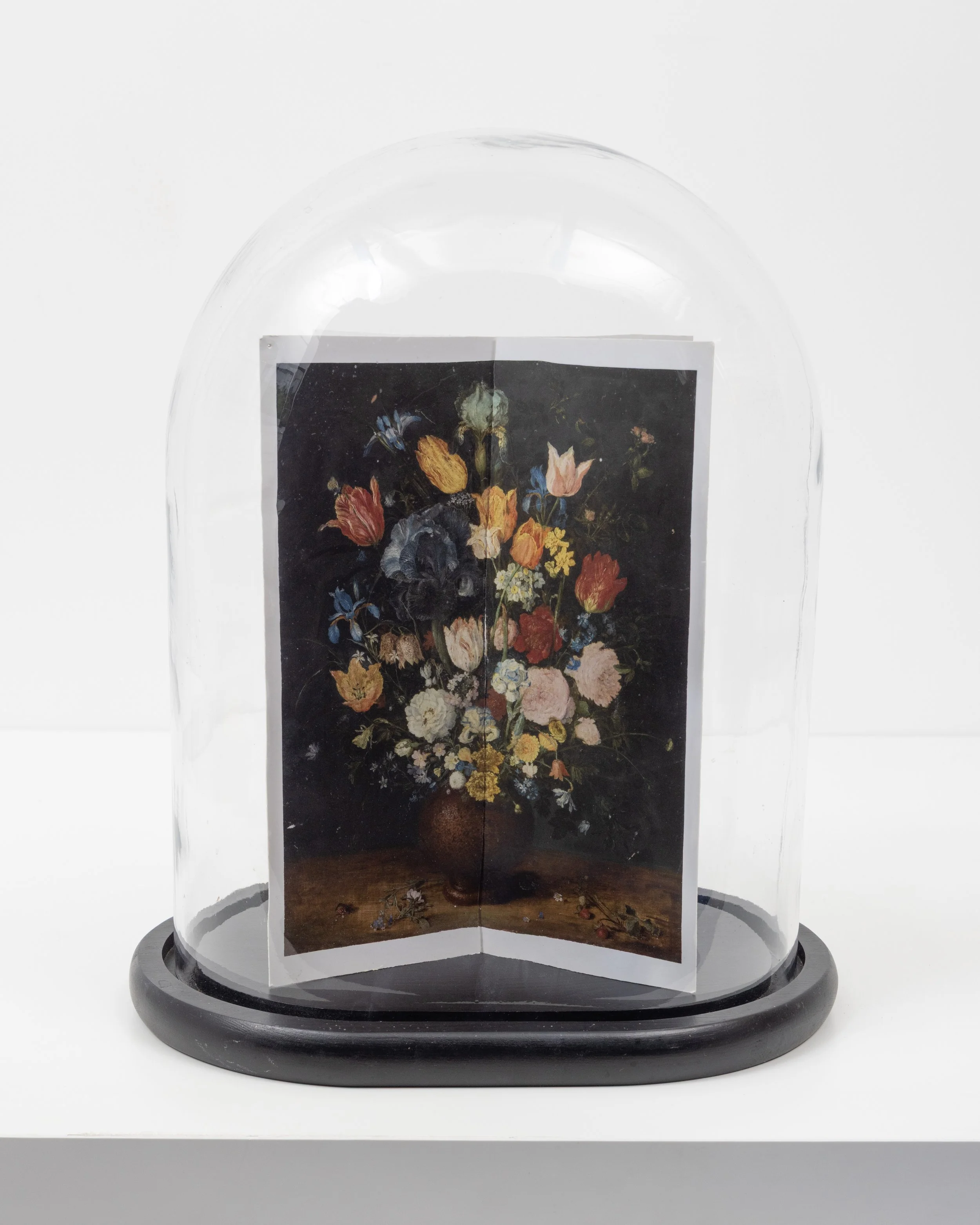 'Evening Sale, (after Breughel)’, promotion cards and glass cloche, 30 x 25 x 19 cm, 2024