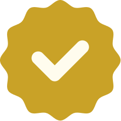 Gold badge with white checkmark inside