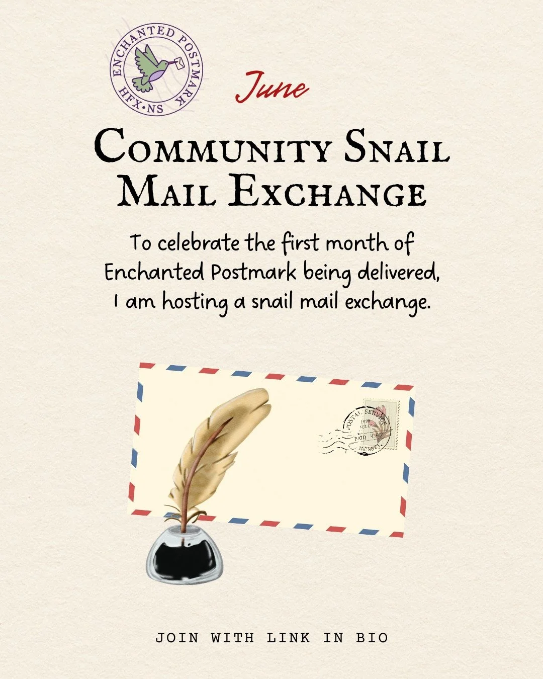 💌 The June Snail Mail Exchange is Here! 💌

There&rsquo;s something magical about finding a handwritten letter waiting in your mailbox.

This month, to celebrate the launch of Enchanted Postmark, we're bringing together snail mail lovers from across